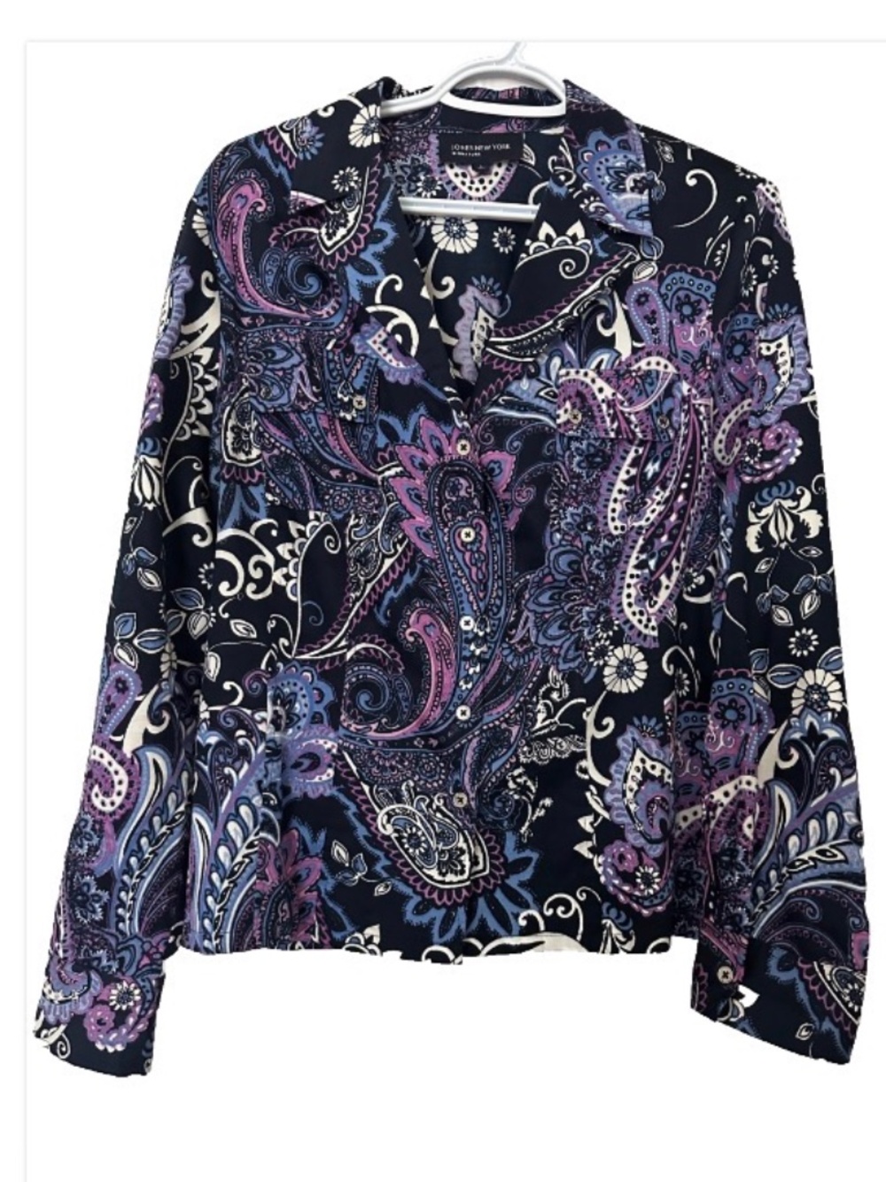 Jones New York Signature Women’s Sz Large Vibrant Blue & Purple 100% Cotton